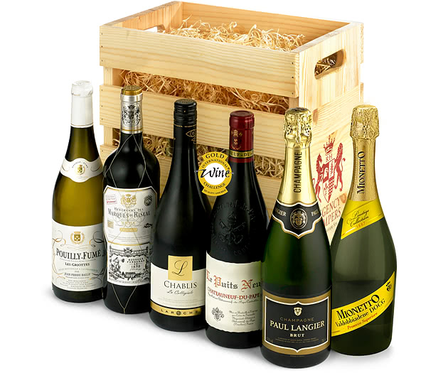 Luxury Old World Wine Selection Wooden Crate With Champagne